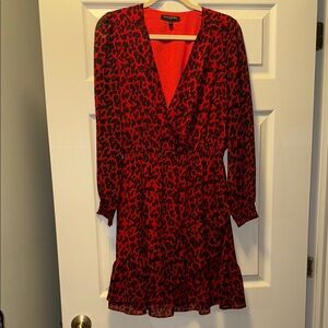 Banana Republic Animal Print Fit and Flare Long Sleeve Dress